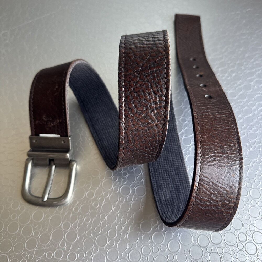 Vintage Reversible Leather Canvas Web Swivel Buckle Grommet Mens - Size 34 36